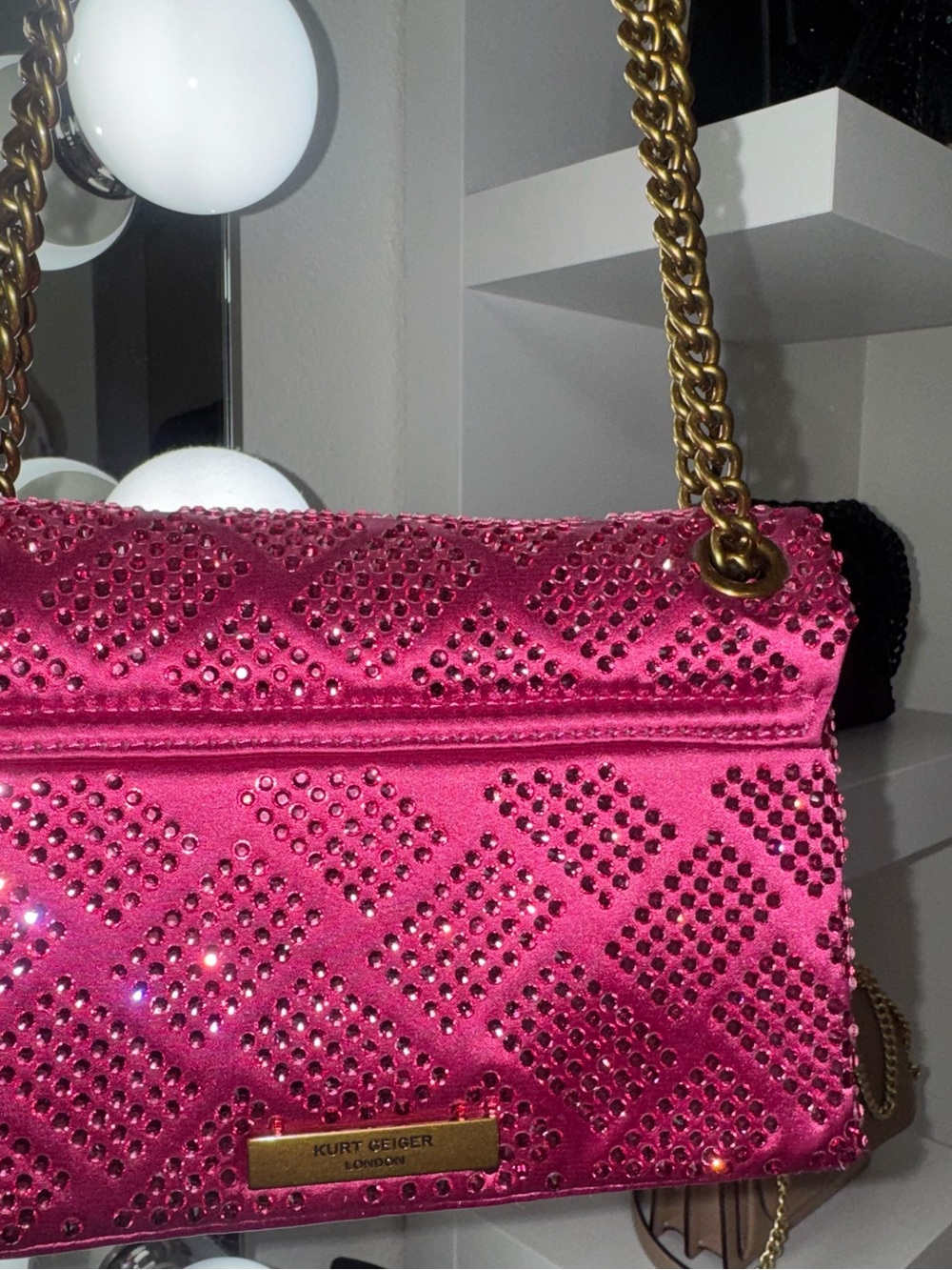 Kurt Geiger Hot Pink Crystal Chain Shoulder Bag with Gold Hardware *Limited* - Picture 2 of 3